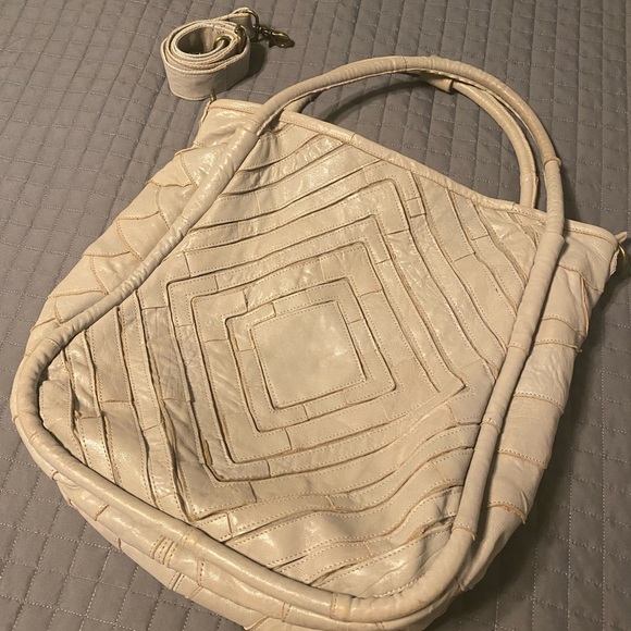 Anthropologie Benecio Diamond Leather Tote Monserrat De Lucca Light Grey - Picture 4 of 13